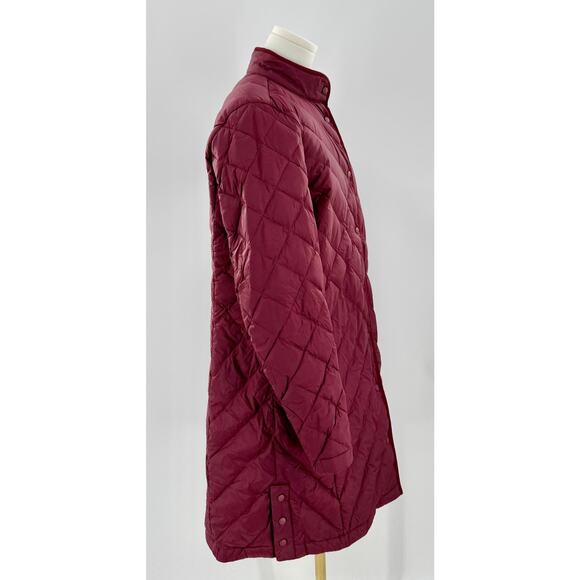 J Jill Down Jacket Red Maroon Tunic Long Length Quilted Puffer Coat Medium - Picture 3 of 8